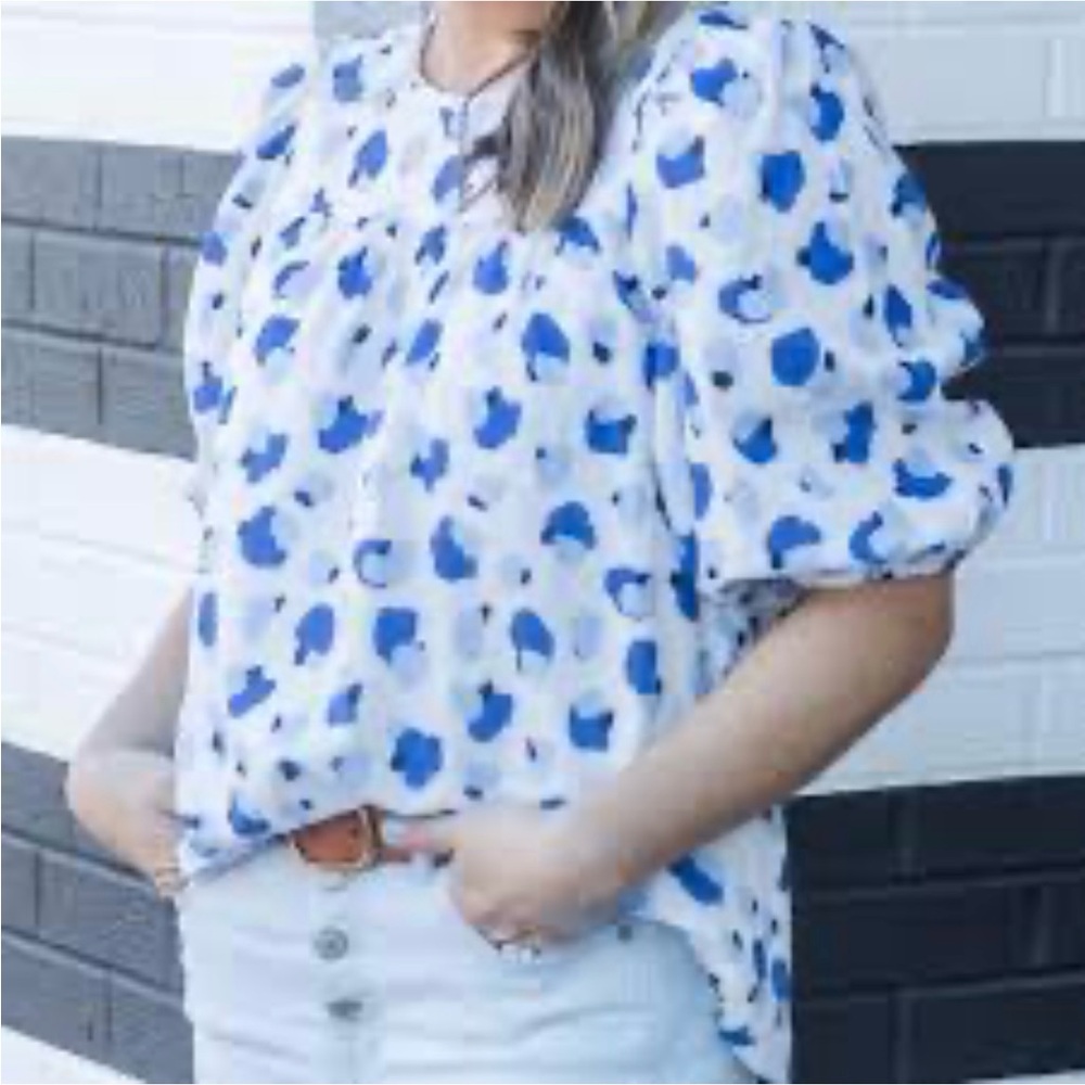 Blue and White Floral Women's Blouse